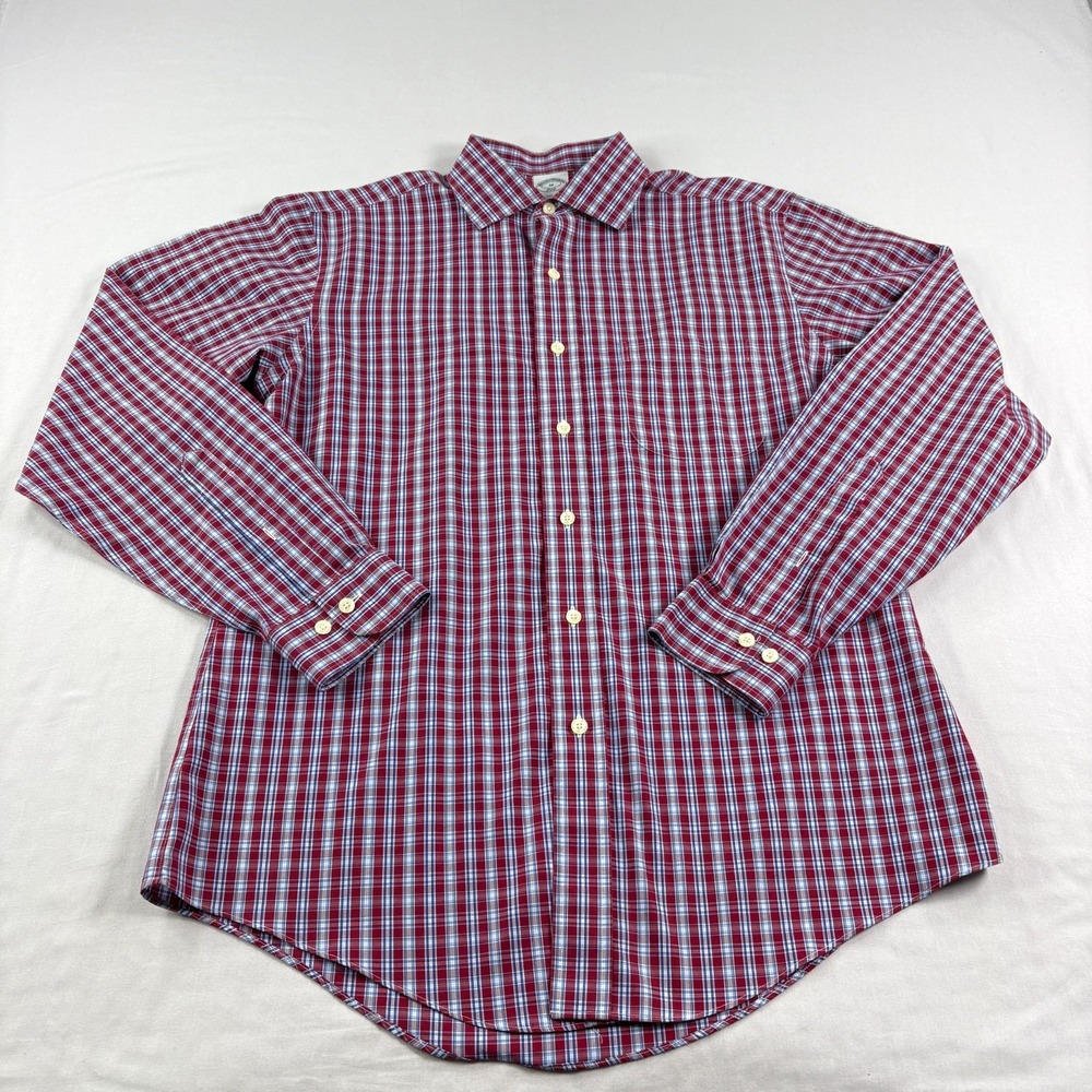 Brooks Brothers Shirt Mens M Red Plaid 346‎ Button Up Formal Casual Preppy Slim